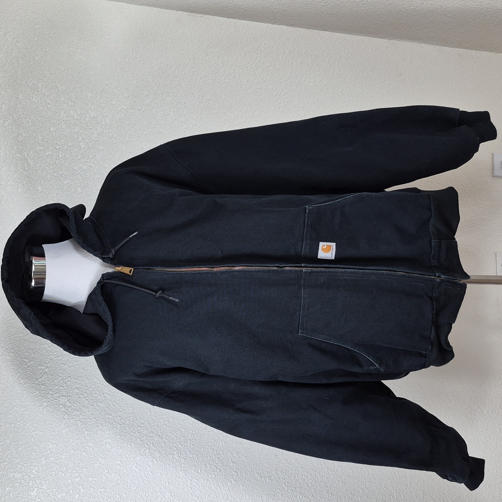 Carhartt Men's Black Heavy Canvas Cotton Zip Up Jacket Size 4XL Tall Hooded